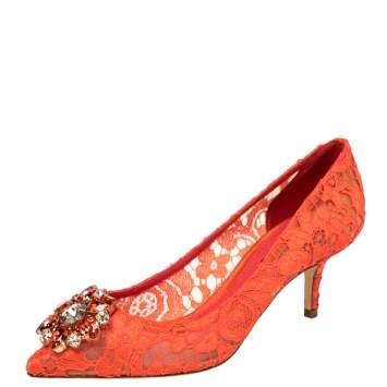 Pre Owned Dolce & Gabbana Red Lace Bellucci Pumps Size 37