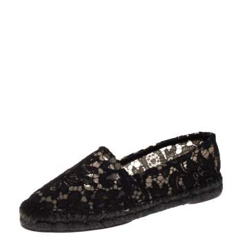 Pre Owned Dolce & Gabbana Black Floral Lace Espadrille Flats Size 38