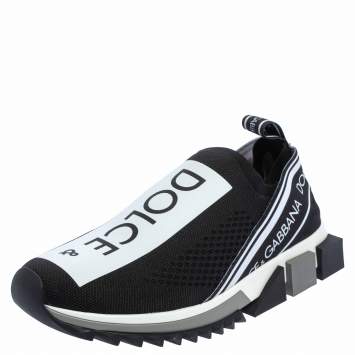 Pre Owned Dolce & Gabbana Black/White Knit Fabric Sorrento Slip On Sneakers Size 38.5
