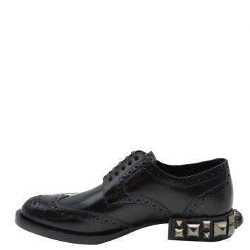 Pre Owned Dolce and Gabbana Black Leather Detail Derby Shoes Size EU 37