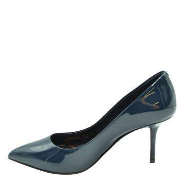 Pre Owned Dolce and Gabbana Blue Patent Leather Slingback Sandals Size EU 36