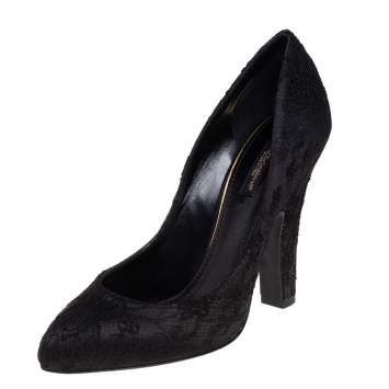 مملوكة مسبقًا Dolce & Gabbana Black Lace and Satin Block Heel Pumps Size 38