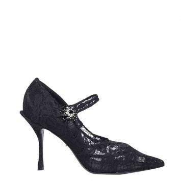 Pre Owned Dolce & Gabbana Black Lace Mary Jane Pumps Size EU 38.5