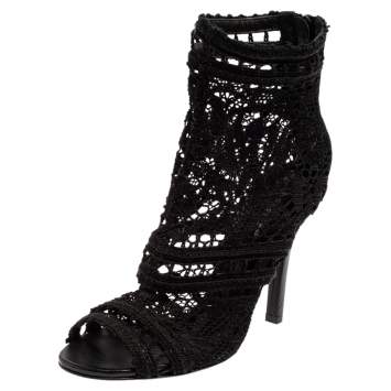 Pre Owned Dolce & Gabbana Black Lace Peep Toe Booties Size 35