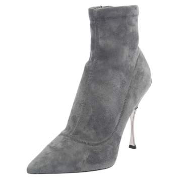 Pre Owned Dolce & Gabbana Grey Suede Pointed Toe Booties Size 39