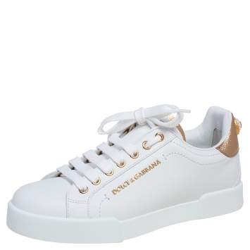 Pre Owned Dolce & Gabbana White Leather Portofino Sneakers Size 37.5