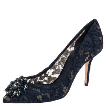 Pre Owned Dolce & Gabbana Blue Lace Taormina Pumps Size 38