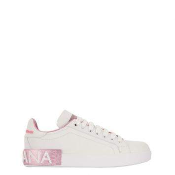Pre Owned Dolce & Gabbana Pink/White Leather Portofino Sneakers Size EU 37