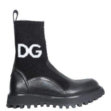 Pre Owned Dolce & Gabbana Black Horse Leather branded sock Boots Size IT 38