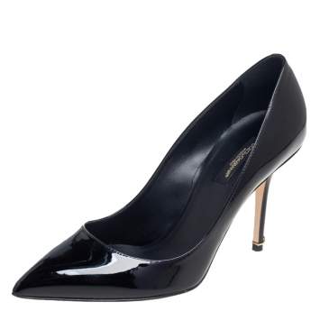 Pre Owned Dolce & Gabbana Black Patent Leather Pointed Toe Pumps Size 37