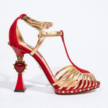 Pre Owned Dolce & Gabbana Red Leather Heart Sculptured Heel Sandals Size EU 37