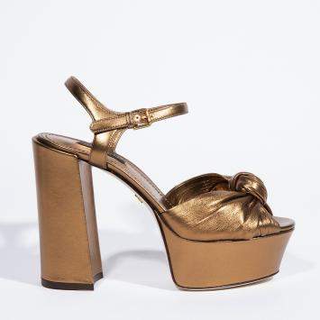Pre Owned Dolce & Gabbana Gold Knotted Metallic Leather Platform Sandals Size EU 38