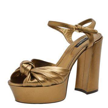 Pre Owned Dolce & Gabbana Gold Knotted Metallic Leather Platform Sandals Size EU 40