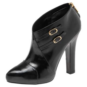 Pre Owned Dolce & Gabbana Black Leather Buckle Detail Ankle Booties Size 40