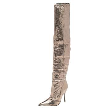 Pre Owned Dolce & Gabbana Metallic Grey Snakeskin Leather Pointed Boots Size 40