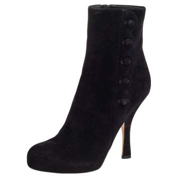 Pre Owned Dolce & Gabbana Black Suede Ankle Length Boots Size 40