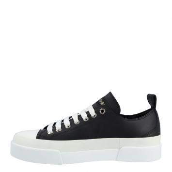 Pre Owned Dolce & Gabbana Black/White Calfskin logo-detailed plate and logo print Portofino light Sneakers EU 35.5