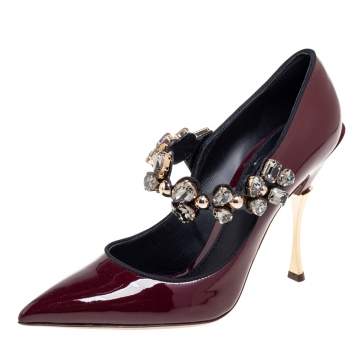 Pre Owned Dolce & Gabbana Burgundy Patent Leather Cardinale Mary Jane Pumps Size 39