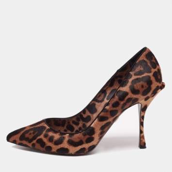 Pre Owned Dolce and Gabbana Brown/Black Calf Hair Leopard Print Pumps Size 39