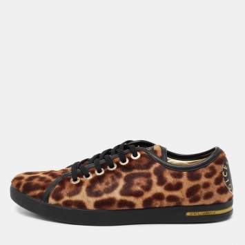 Pre Owned Dolce & Gabbana Brown Leopard Print Calf Hair Sneakers Size 39