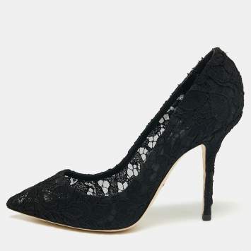 Pre Owned Dolce & Gabbana Black Floral Lace Pointed Toe Pumps Size 37.5