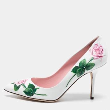 Pre Owned Dolce & Gabbana White Floral Print Leather Pointed Toe Pumps Size 41