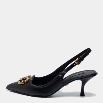 Pre Owned Dolce & Gabbana Black Leather DG Amore Slingback Pumps Size 39