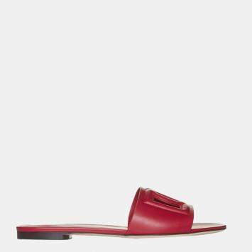 Pre Owned Dolce & Gabbana Red Leather Cut out Flat Sandals Size EU 37