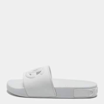 Pre Owned Dolce & Gabbana White Rubber Logo Cut Out Slides Size 39