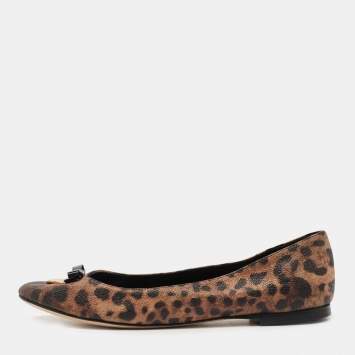 مملوكة مسبقًا Dolce & Gabbana Brown/Black Leopard Print Coated Canvas Ballet Flats Size 36.5