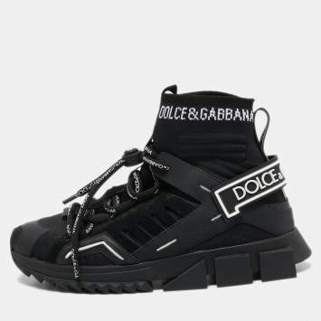 Pre Owned Dolce & Gabbana Black Suede and Leather Sorrento High Top Sneakers Size 38.5