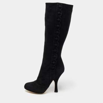 Pre Owned Dolce & Gabbana Black Suede Knee Length Boots Size 38.5