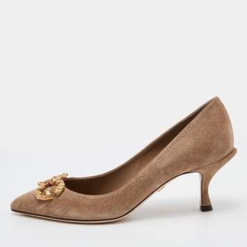Pre Owned Dolce & Gabbana Light Brown Suede DG Amore Pointed Toe Pumps Size 36
