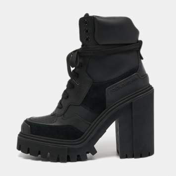 Pre Owned Dolce & Gabbana Black Leather and Suede Combat Boots Size 40