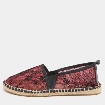 Pre Owned Dolce & Gabbana Black/Red Lace Espadrille Flats Size 38