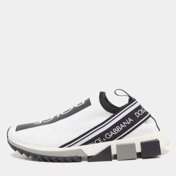 Pre Owned Dolce & Gabbana White/Black Knit Fabric Sorrento Sneakers Size 41