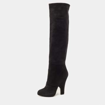 Pre Owned Dolce & Gabbana Black Suede Platform Knee Length Boots Size 40