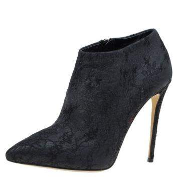 Pre Owned Dolce & Gabbana Black Lace Ankle Boots Size 36