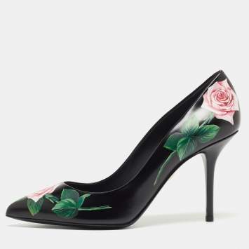Pre Owned Dolce & Gabbana Black Leather Floral Print Pumps Size 40