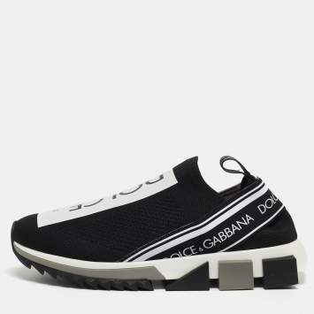Pre Owned Dolce & Gabbana Black/White Fabric Sorrento Slip On Sneakers Size 41