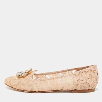 Pre Owned Dolce & Gabbana Orange Lace and Mesh Bellucci Ballet Flats Size 41