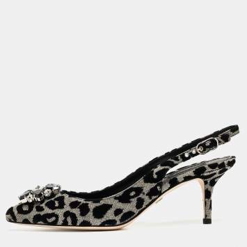 Pre Owned Dolce & Gabbana Black Leopard Velvet and Lurex Fabric Belluci Slingback Pumps Size 40