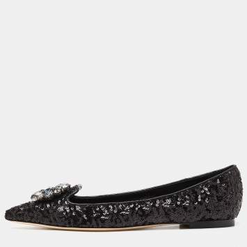 Pre Owned Dolce & Gabbana Black Sequins Crystal Embellished Ballet Flats Size 38.5