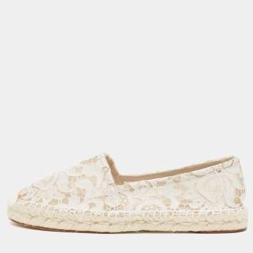 Pre Owned Dolce & Gabbana White Lace Espadrille Flats Size 37