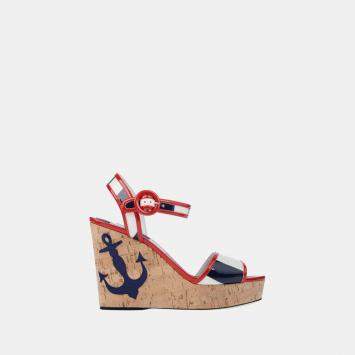 Pre Owned Dolce & Gabbana Cork and Patent Leather Wedge Sandals Size 41