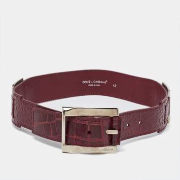 Pre Owned Dolce & Gabbana Red Croc Embossed Leather Buckle Belt 