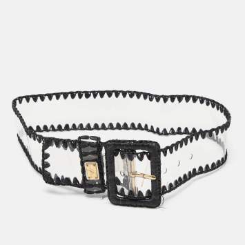 Pre Owned Dolce & Gabbana Black/Transparent PVC and Straw Buckle Belt 75CM