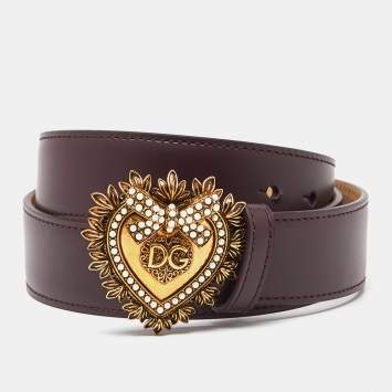 Pre Owned Dolce & Gabbana Burgundy Leather Devotion Belt 75 CM