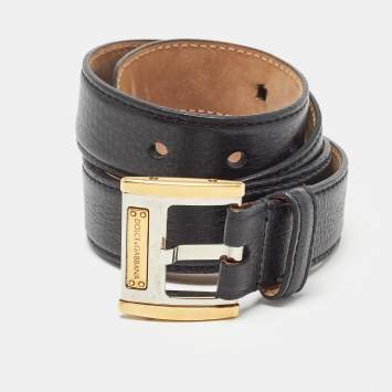 Pre Owned Dolce & Gabbana Black Leather Logo Buckle Belt 85CM