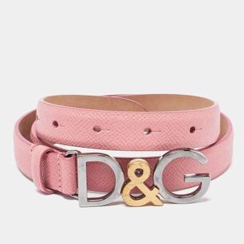 Pre Owned Dolce & Gabbana Pink Leather Buckle Belt 70CM